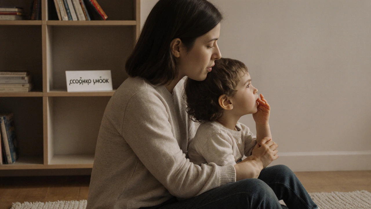 Мама и ребенок вместе дышат, отдыхая после эмоционального всплеска.