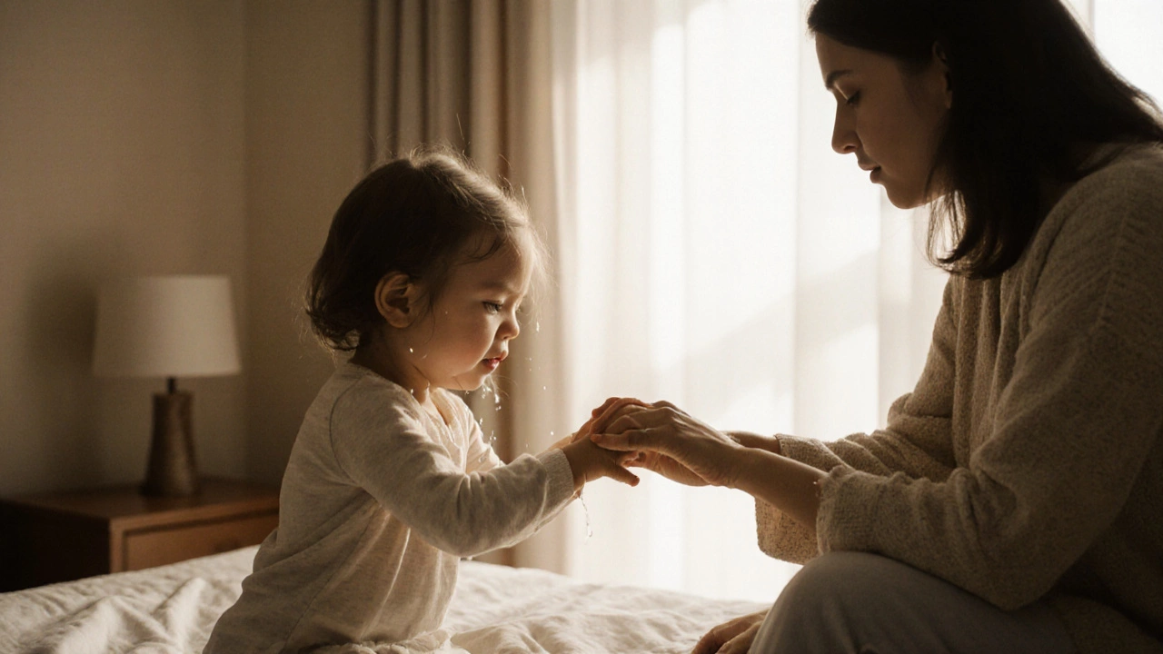 Родитель и ребёнок держатся за руки в тёплом свете, начинается исцеление.