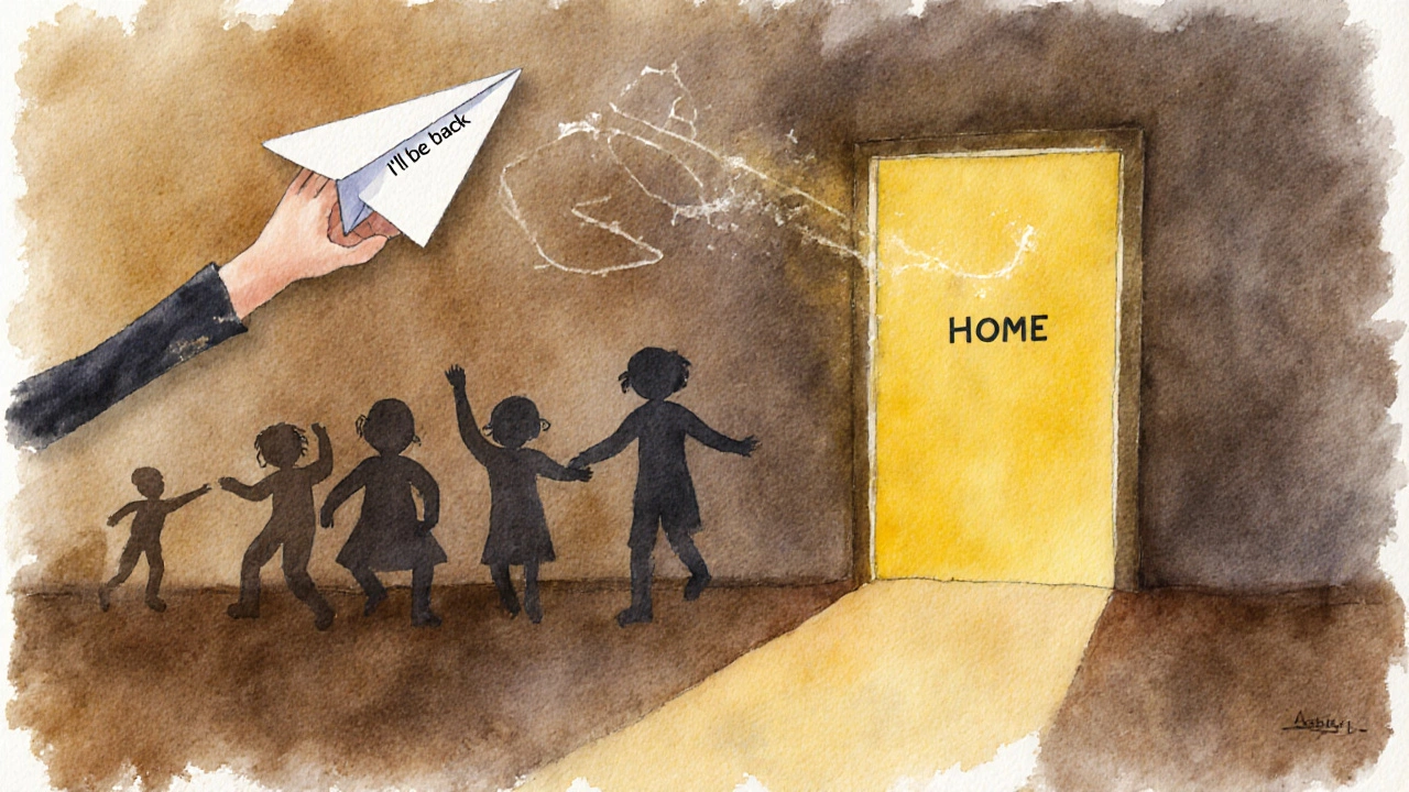 Бумажный самолётик с надписью &#039;Я вернусь&#039; летит к солнцу — символ доверия и безопасности.