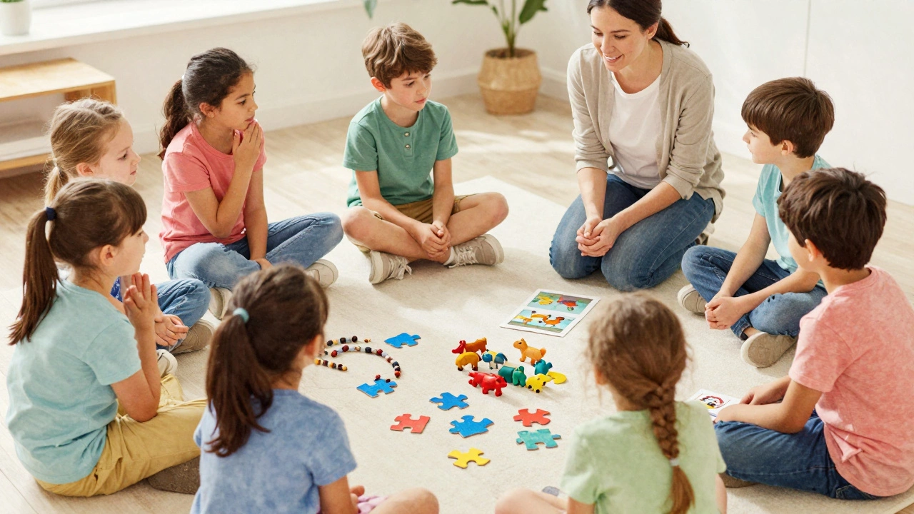 Дети слушают товарища, рассказывающего историю по картинке.