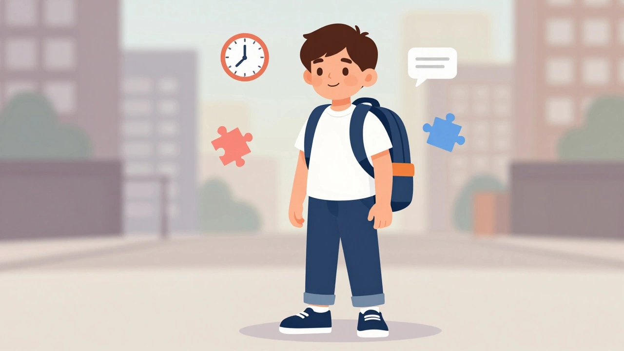 Уверенный школьник стоит с рюкзаком