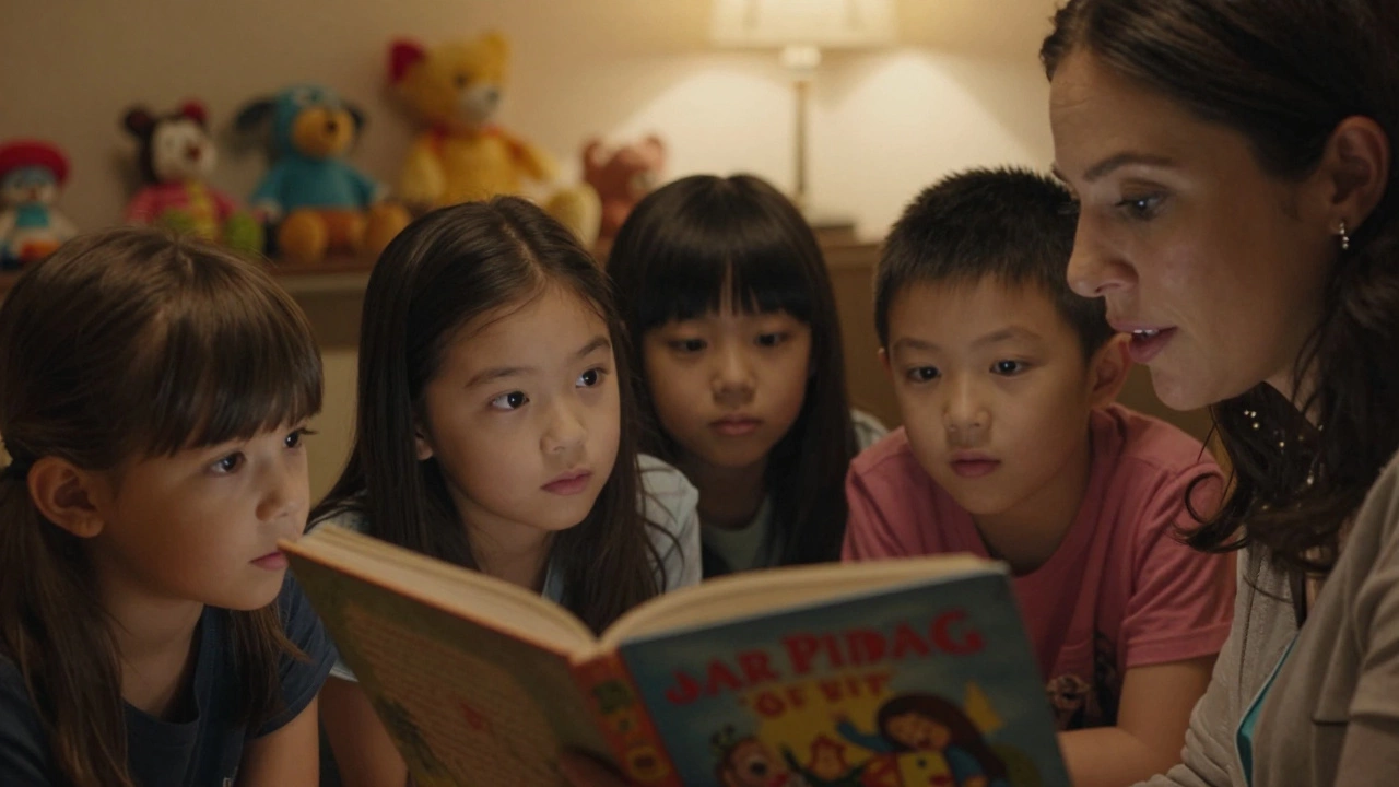 Воспитатель читает сказку детям перед тихим часом